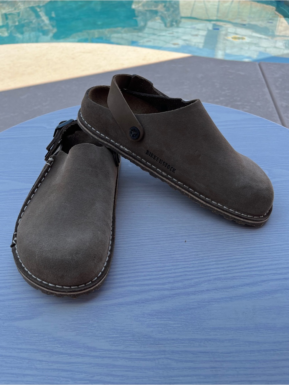 Birkenstock Taupe Suede Backstrap Clogs - Picture 3 of 6